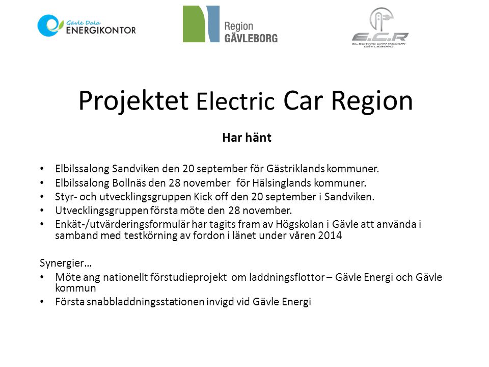 Projektet Electric Car Region Har hänt • Elbilssalong Sandviken den 20 september för Gästriklands kommuner.