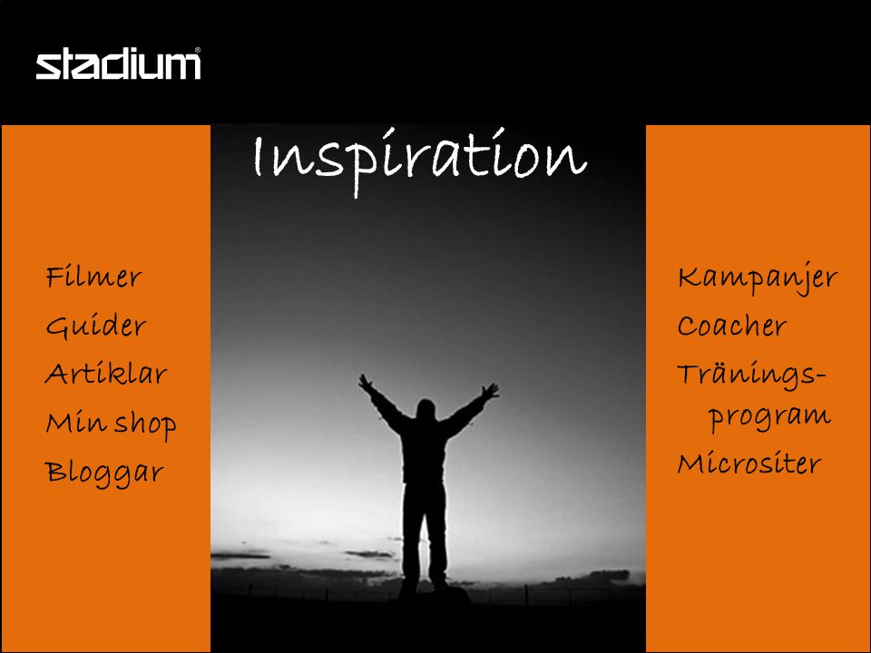 Filmer Guider Artiklar Min shop Bloggar Inspiration Kampanjer Coacher Tränings- program Micrositer