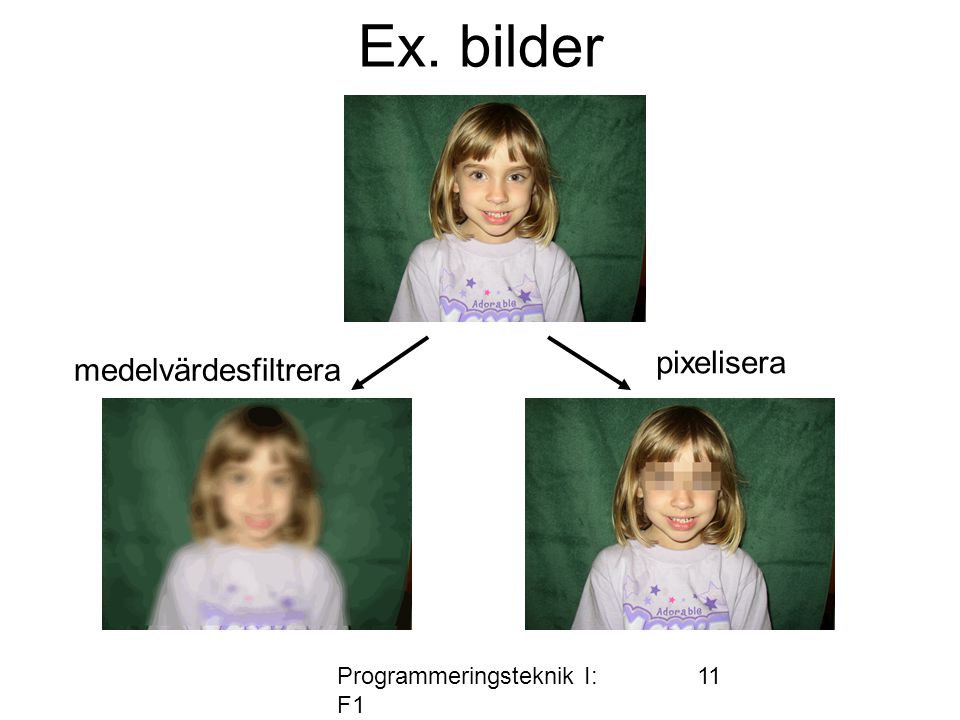 Programmeringsteknik I: F1 11 Ex. bilder medelvärdesfiltrera pixelisera