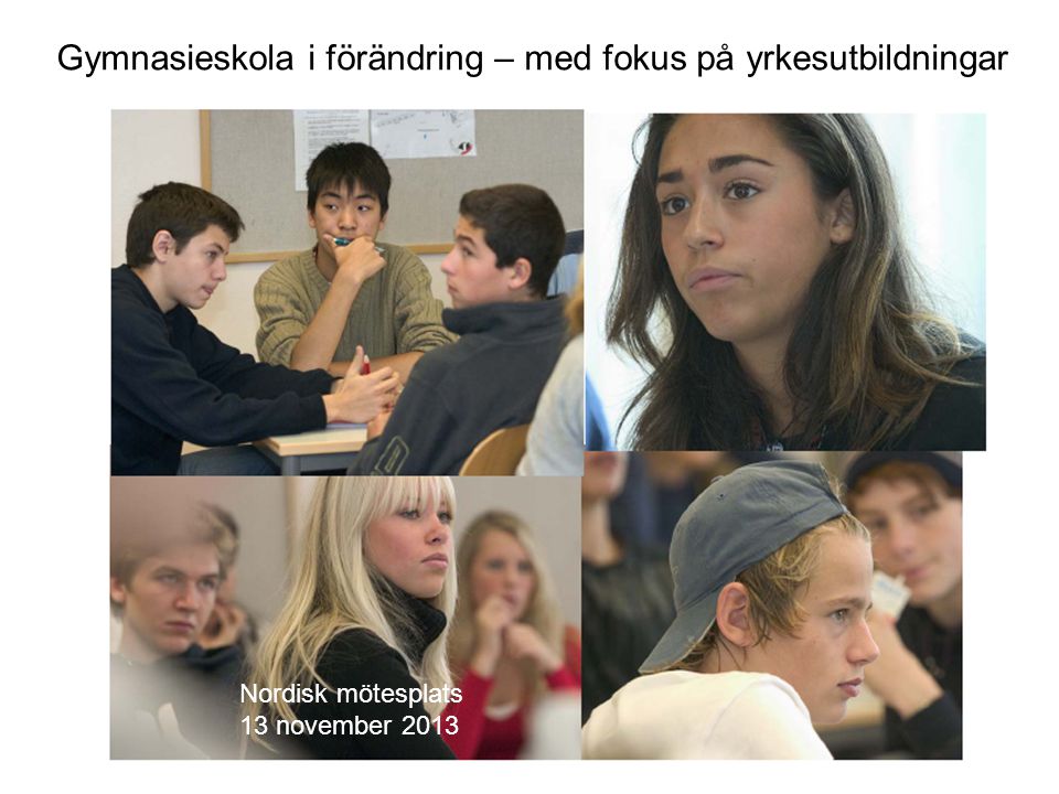Gymnasieskola i förändring – med fokus på yrkesutbildningar Nordisk mötesplats 13 november 2013