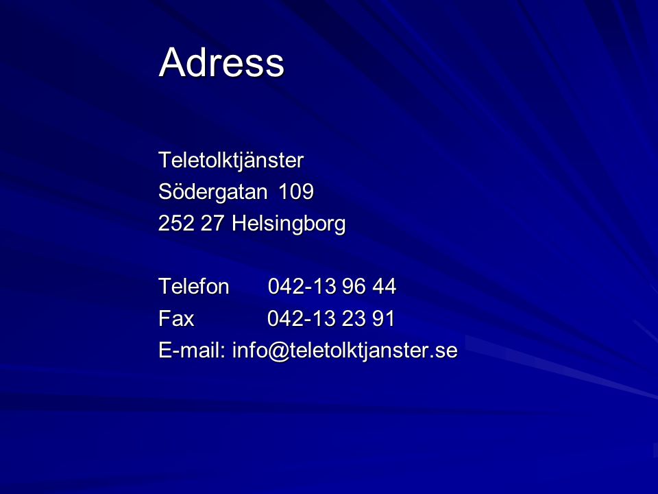 Adress Teletolktjänster Södergatan Helsingborg Telefon Fax