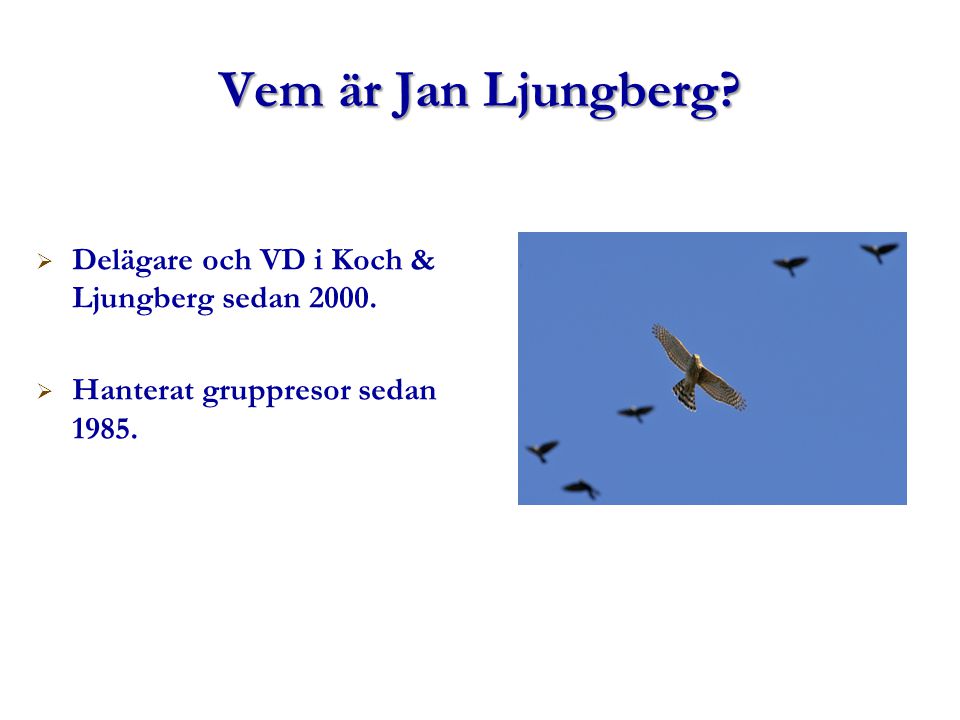Vem är Jan Ljungberg.  Delägare och VD i Koch & Ljungberg sedan