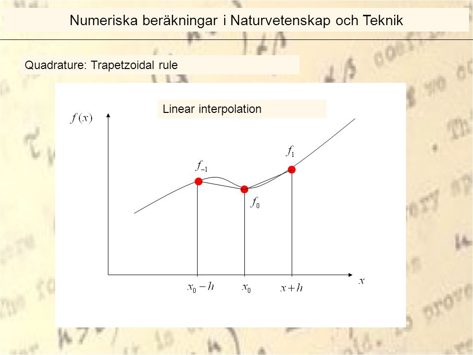 Quadrature: Trapetzoidal rule Linear interpolation Numeriska beräkningar i Naturvetenskap och Teknik