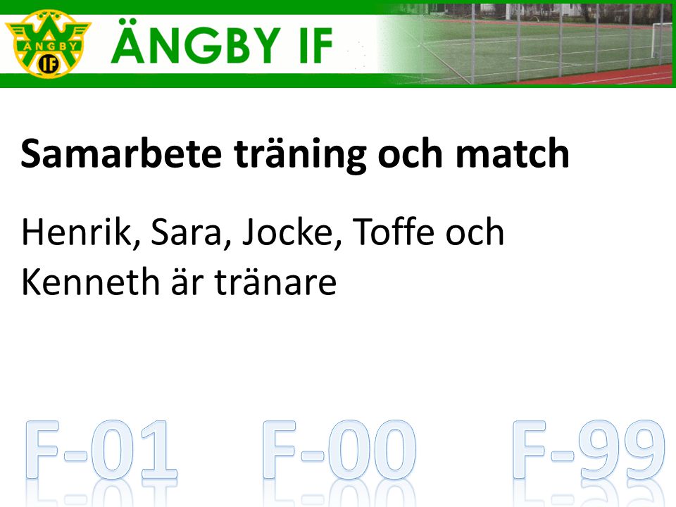 Samarbete träning och match Henrik, Sara, Jocke, Toffe och Kenneth är tränare