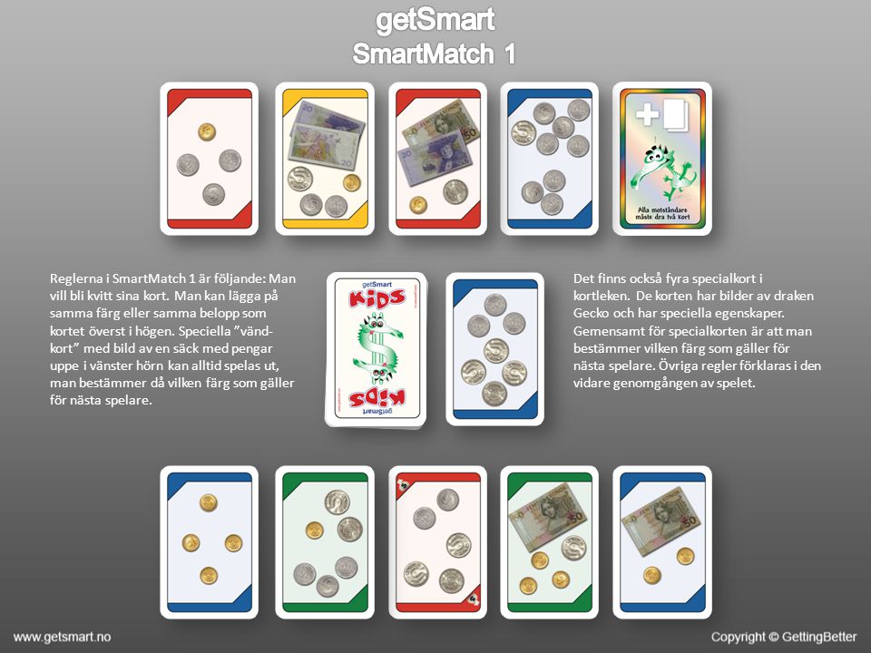 Reglerna i SmartMatch 1 är följande: Man vill bli kvitt sina kort.