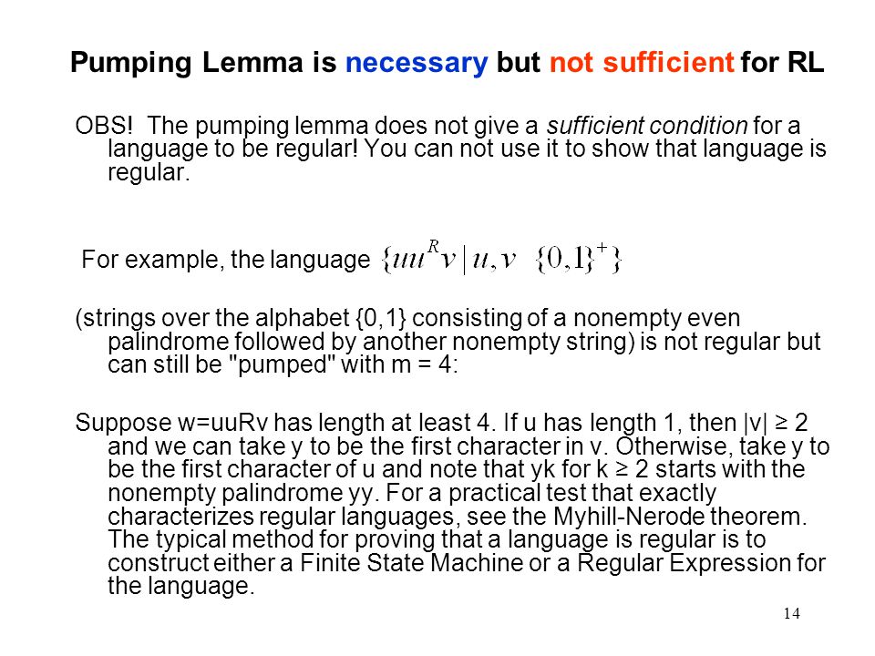 14 Pumping Lemma is necessary but not sufficient for RL OBS.