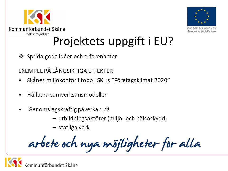 Projektets uppgift i EU.