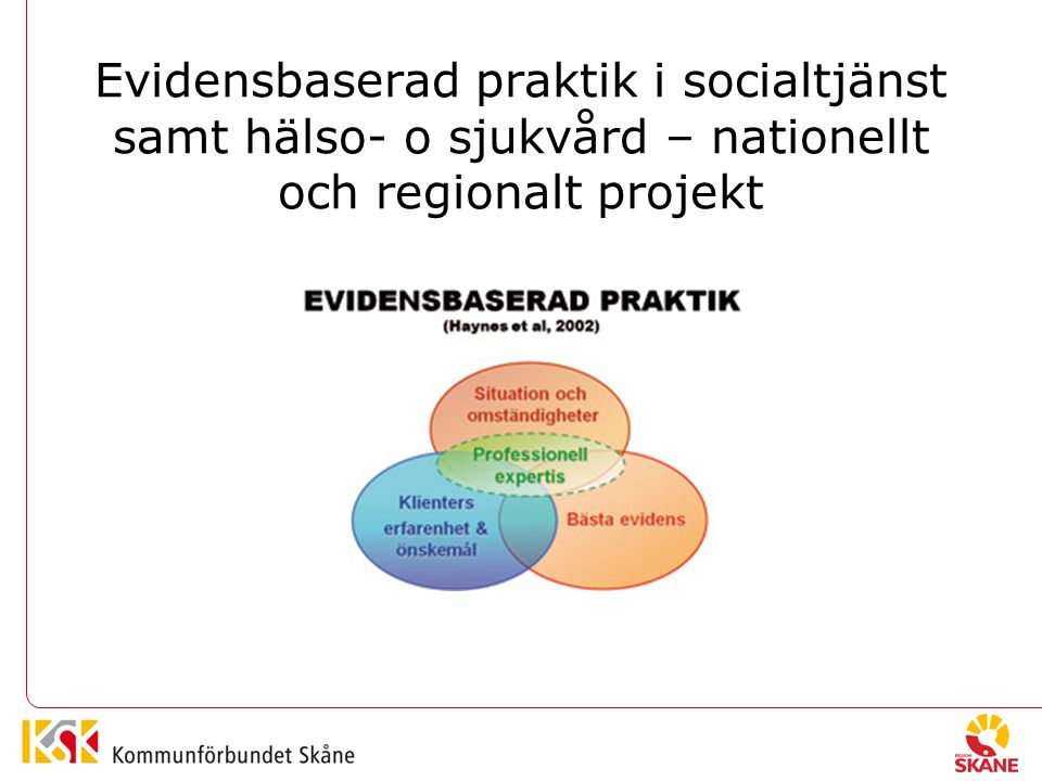 Evidensbaserad praktik i socialtjänst samt hälso- o sjukvård – nationellt och regionalt projekt