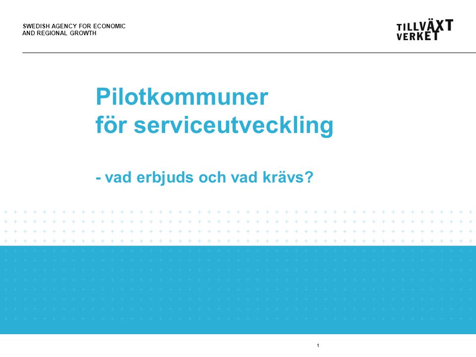 SWEDISH AGENCY FOR ECONOMIC AND REGIONAL GROWTH 1 Pilotkommuner för serviceutveckling - vad erbjuds och vad krävs