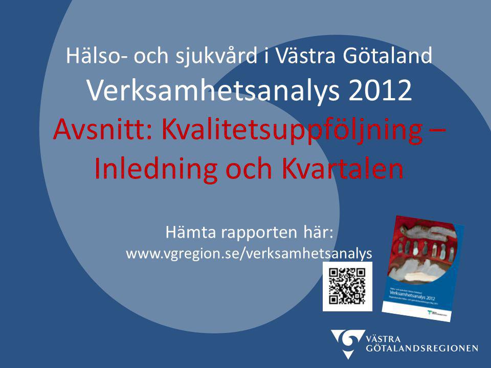 Hälso- och sjukvård i Västra Götaland Verksamhetsanalys 2012 Avsnitt: Kvalitetsuppföljning – Inledning och Kvartalen Hämta rapporten här:
