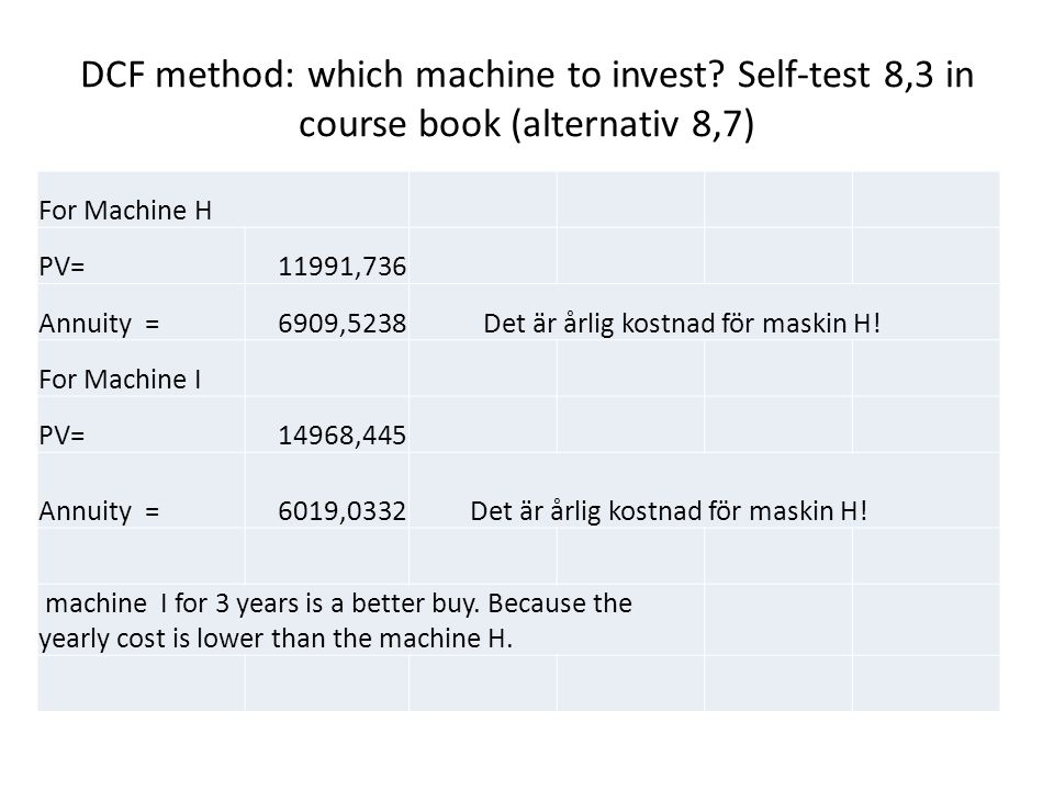 DCF method: which machine to invest.