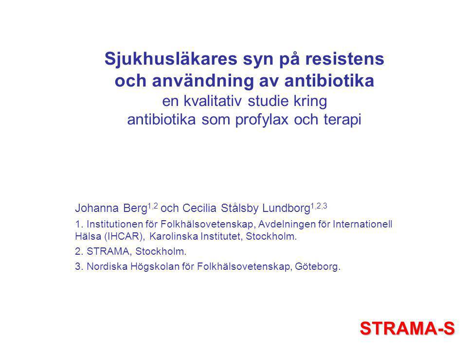 Sjukhusläkares syn på resistens och användning av antibiotika en kvalitativ studie kring antibiotika som profylax och terapi Johanna Berg 1,2 och Cecilia Stålsby Lundborg 1,2,3 1.