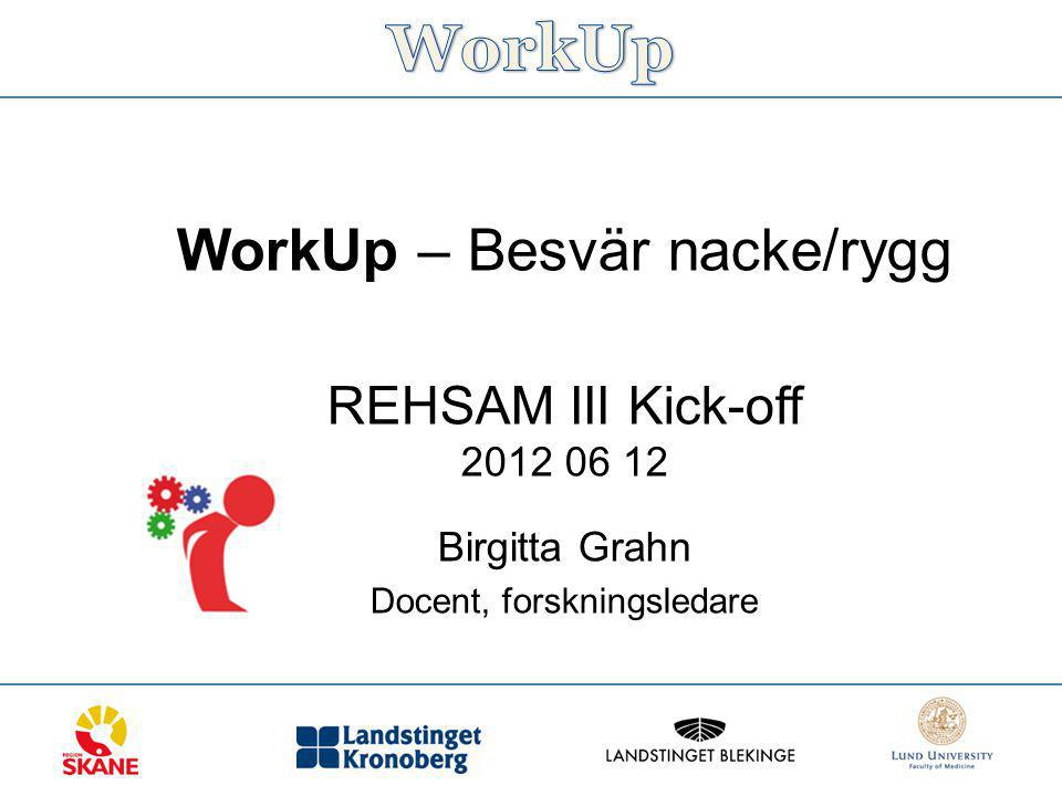 WorkUp – Besvär nacke/rygg REHSAM III Kick-off Birgitta Grahn Docent, forskningsledare