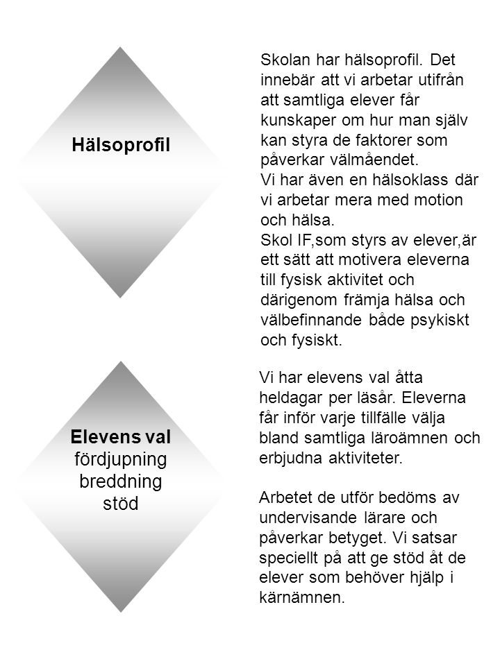 Hälsoprofil Elevens val fördjupning breddning stöd Skolan har hälsoprofil.