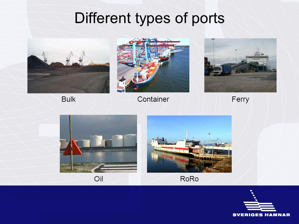 Different types of ports Oil BulkContainerFerry RoRo